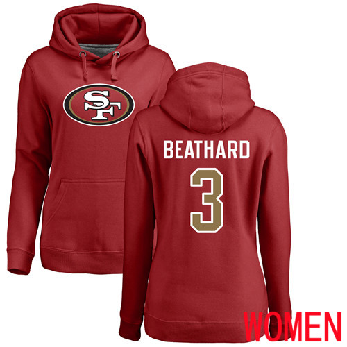 San Francisco 49ers Red Women C. J. Beathard Name and Number Logo #3 Pullover NFL Hoodie Sweatshirts->women nfl jersey->Women Jersey
